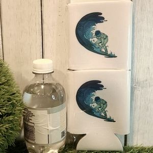 Surfing Astronaut Space beverage drink holder water beer can NWT set of 2